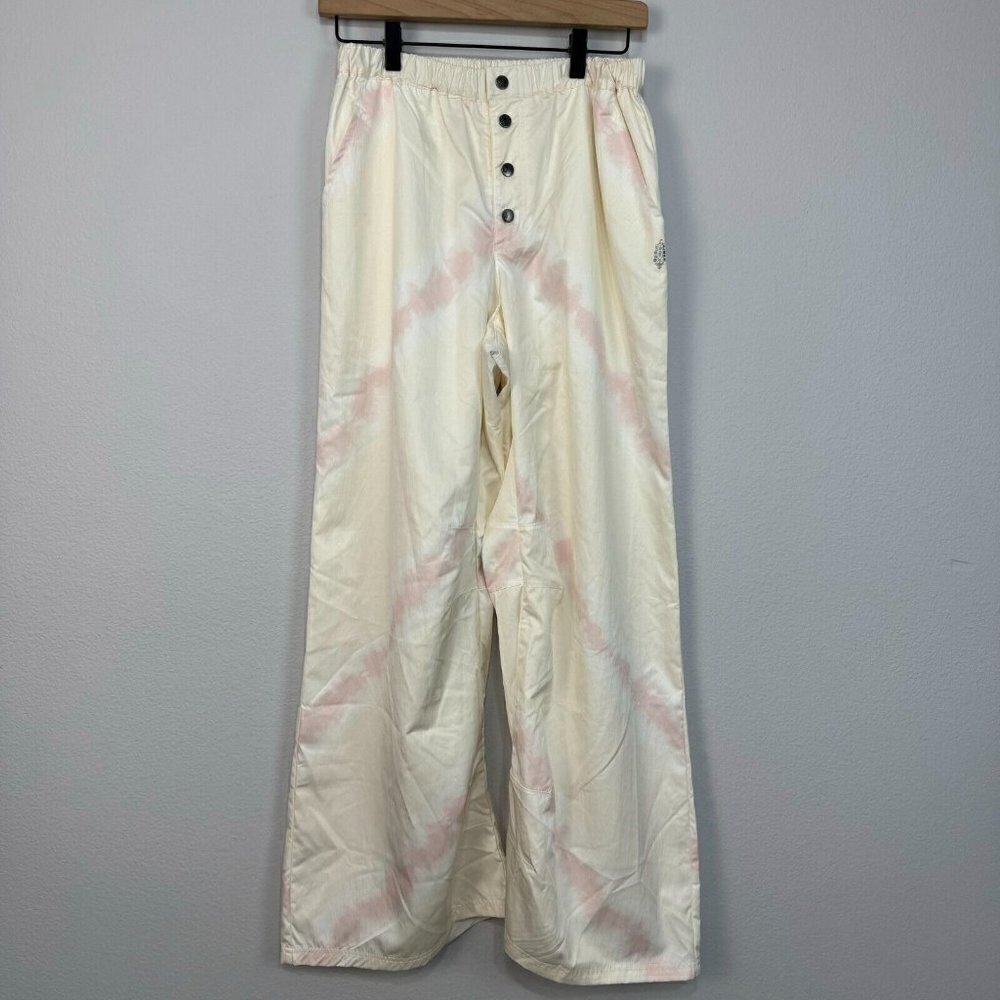 Free People Movement Pregame Printed‎ Wide-Leg Pants Lightweight Cream Pink S